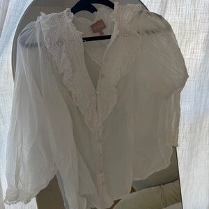 Show Me Your Mumu White Lace Puff Sleeve Blouse Size M